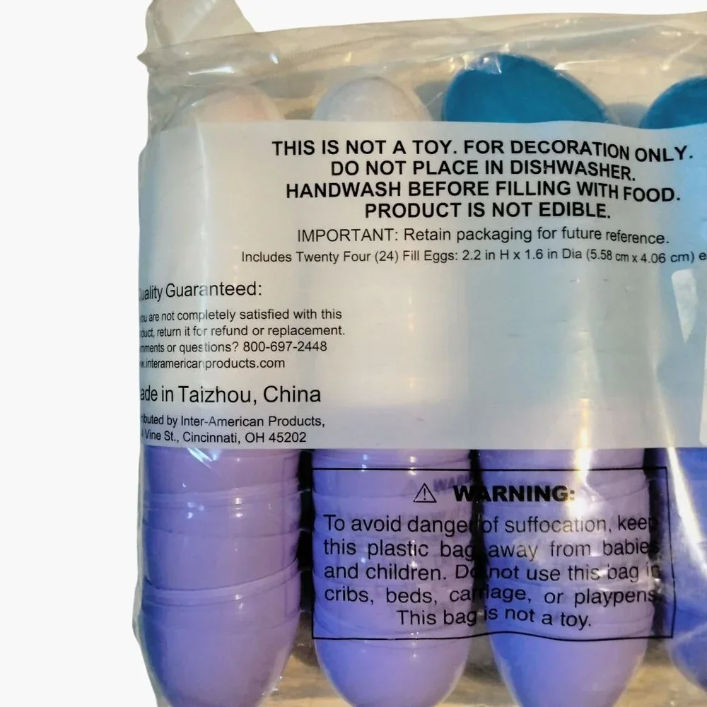 Easter Fill Eggs Hinged Blue White Purple Plastic Party Favor 24 Ct pack